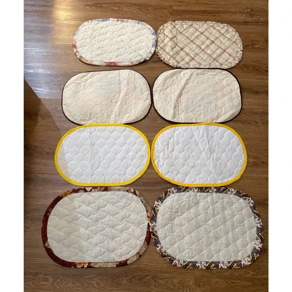 Vintage Handmade Quilted Placemats Lot of 6 Floral Fruit 19x13
